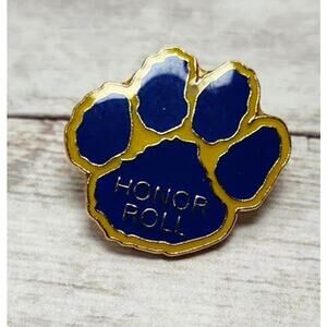 Blue & Gold Paw Print Honor Roll Pin for a Hat, Lanyard, Jacket or Backpack
